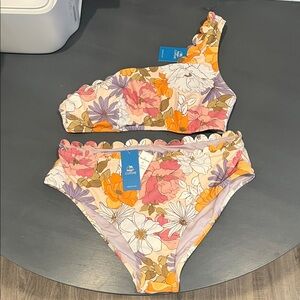 Cupshe Floral One-Shoulder Bikini in Pink and Orange